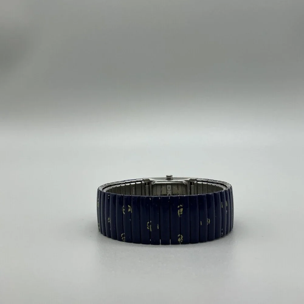 DKNY Womens Watch 19mm Silver Tone Multicolor Dial Blue Stretch Band New Battery